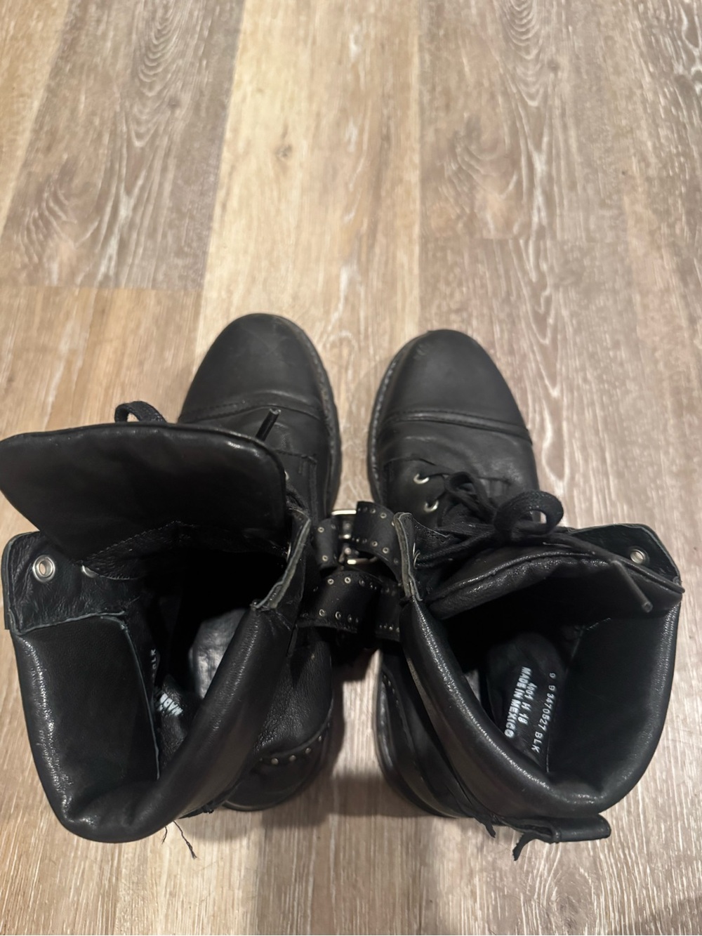 Frye Samantha Black Studded Buckle Leather Hiking Boots - Picture 5 of 9